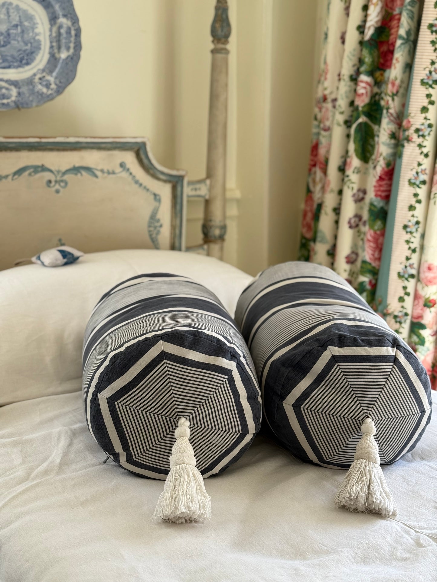 French Ticking Bolster with Tassel