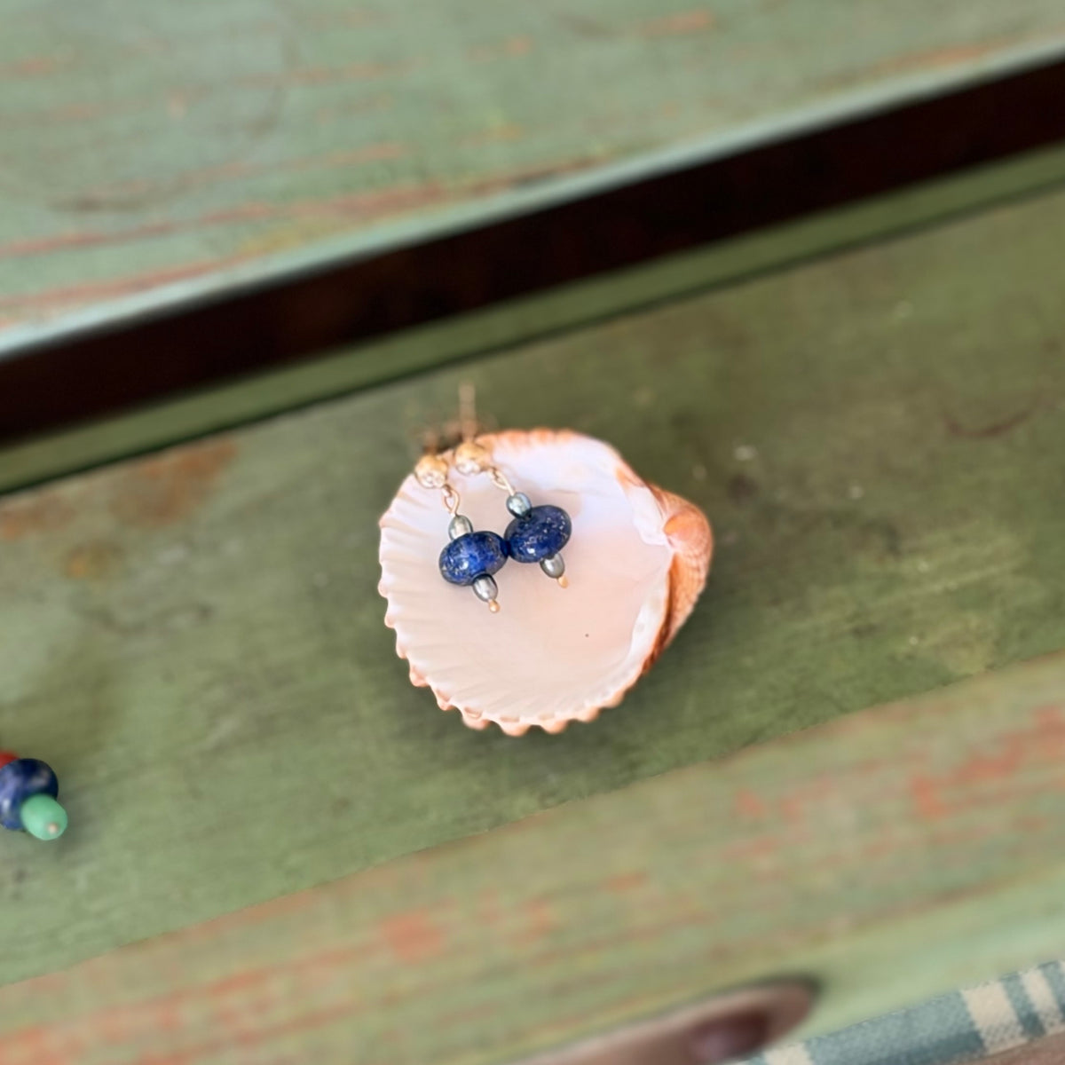 Dunton Ellerkamp Antique Diamond, Lapis & Pearl Earnings, 18k