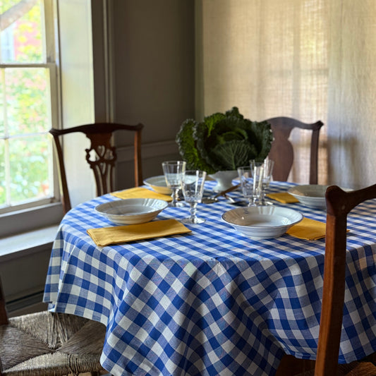 Linen Tablecloth, Blue Gingham