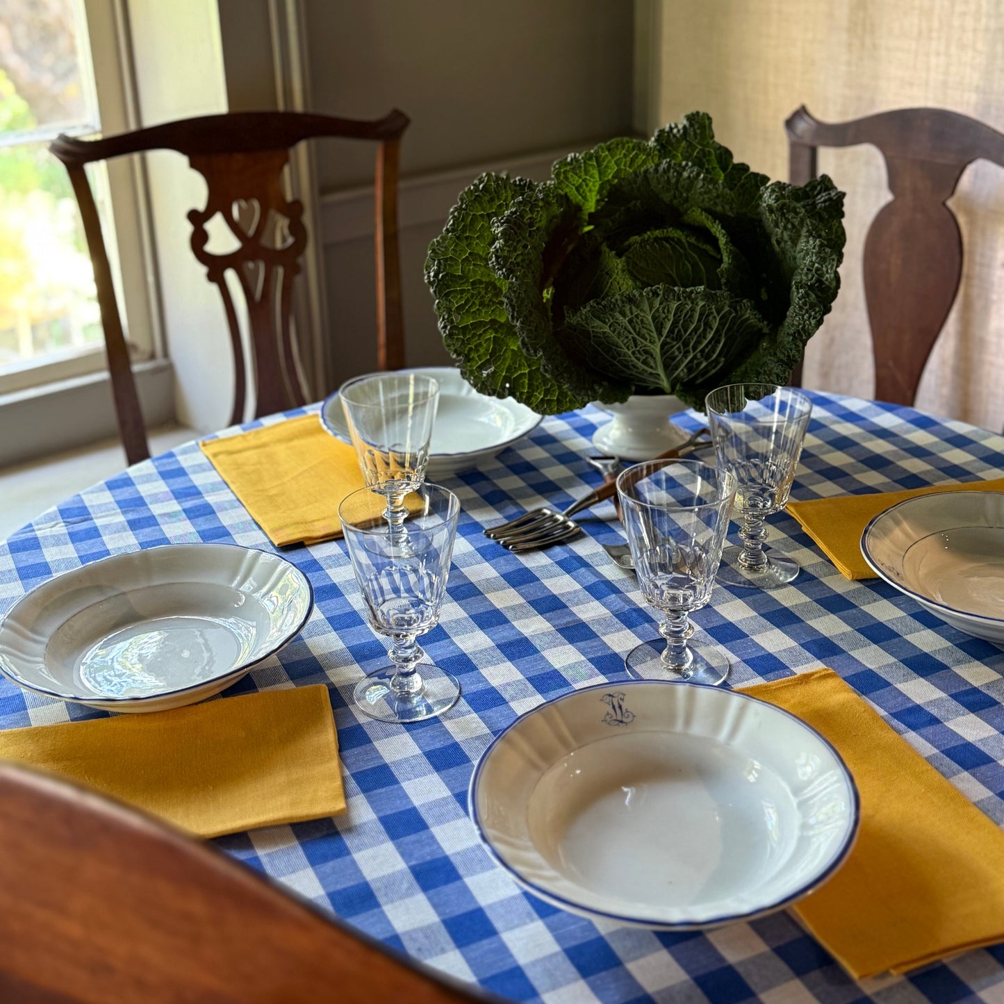 Linen Tablecloth, Blue Gingham