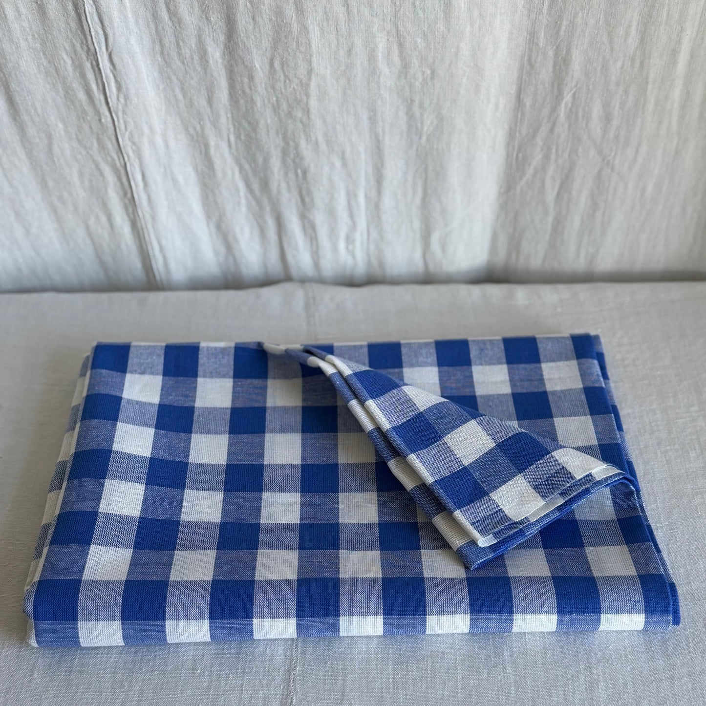 Linen Tablecloth, Blue Gingham