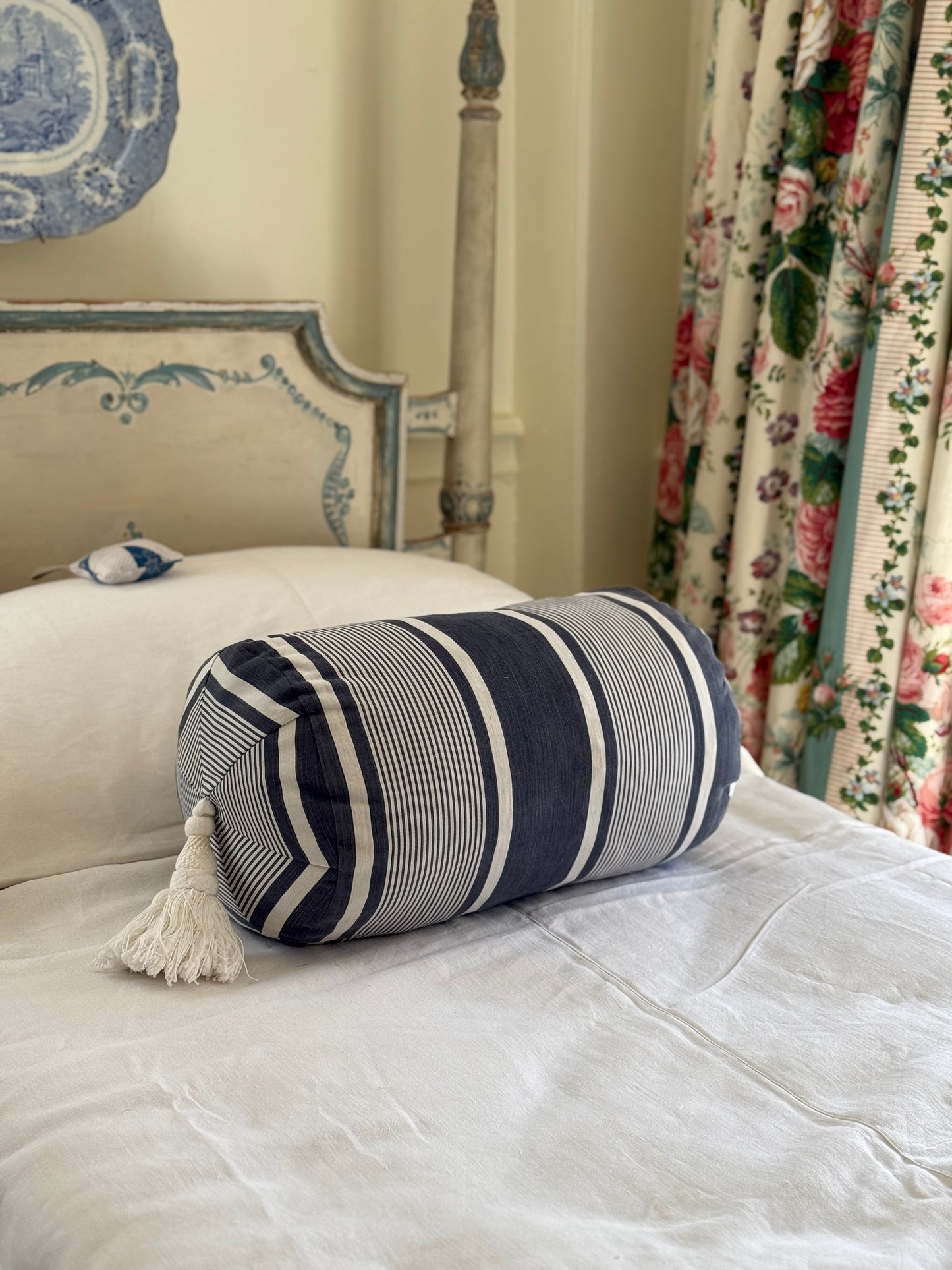 French Ticking Bolster with Tassel