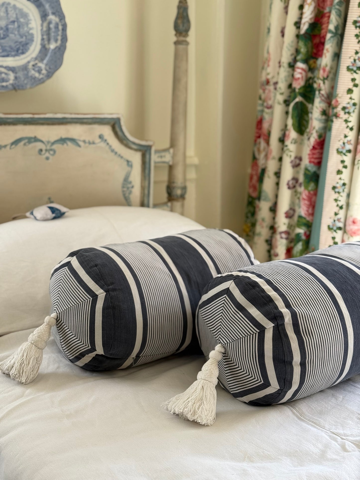 French Ticking Bolster with Tassel