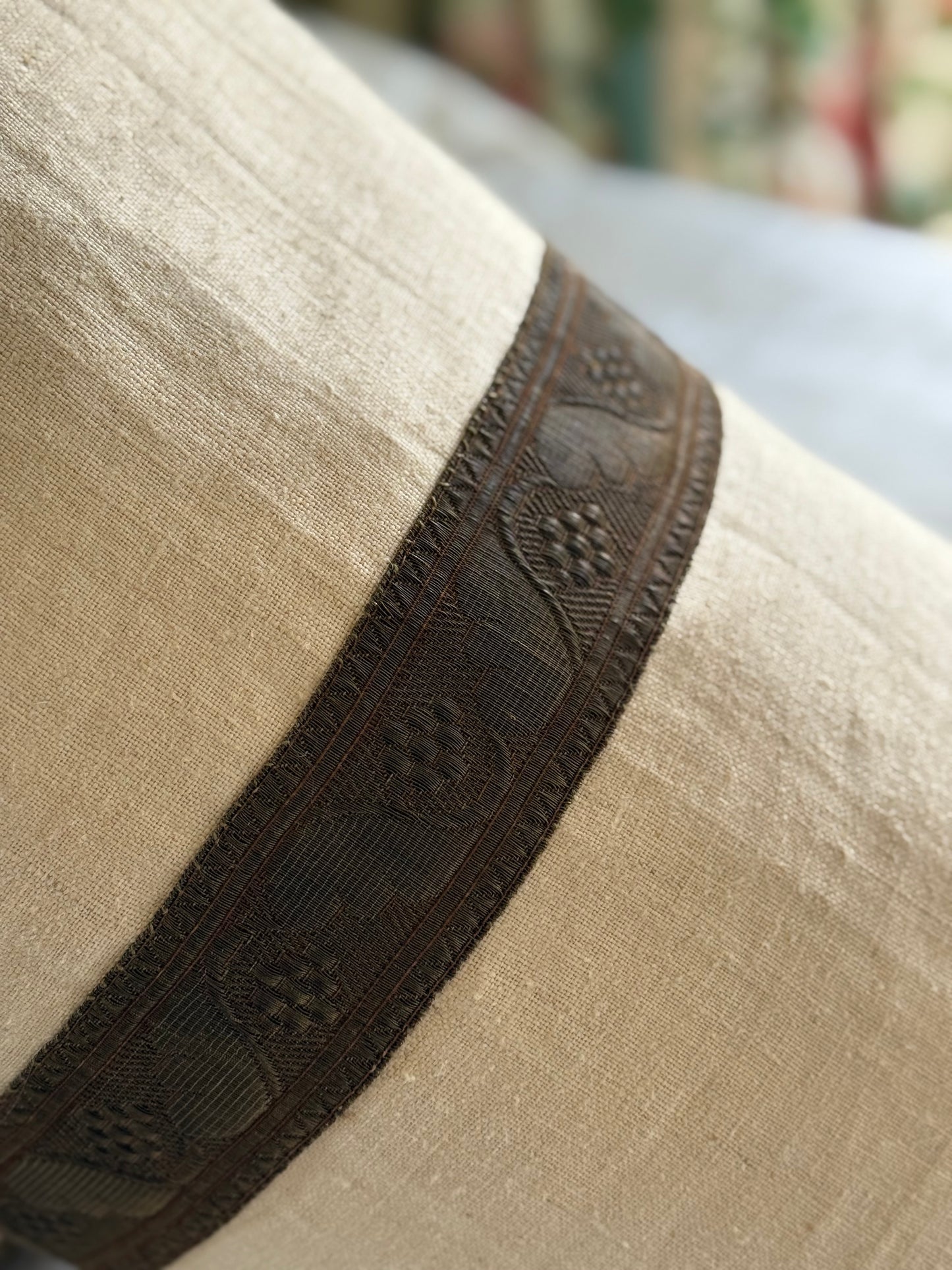 French Linen Bolster with Metallic Border