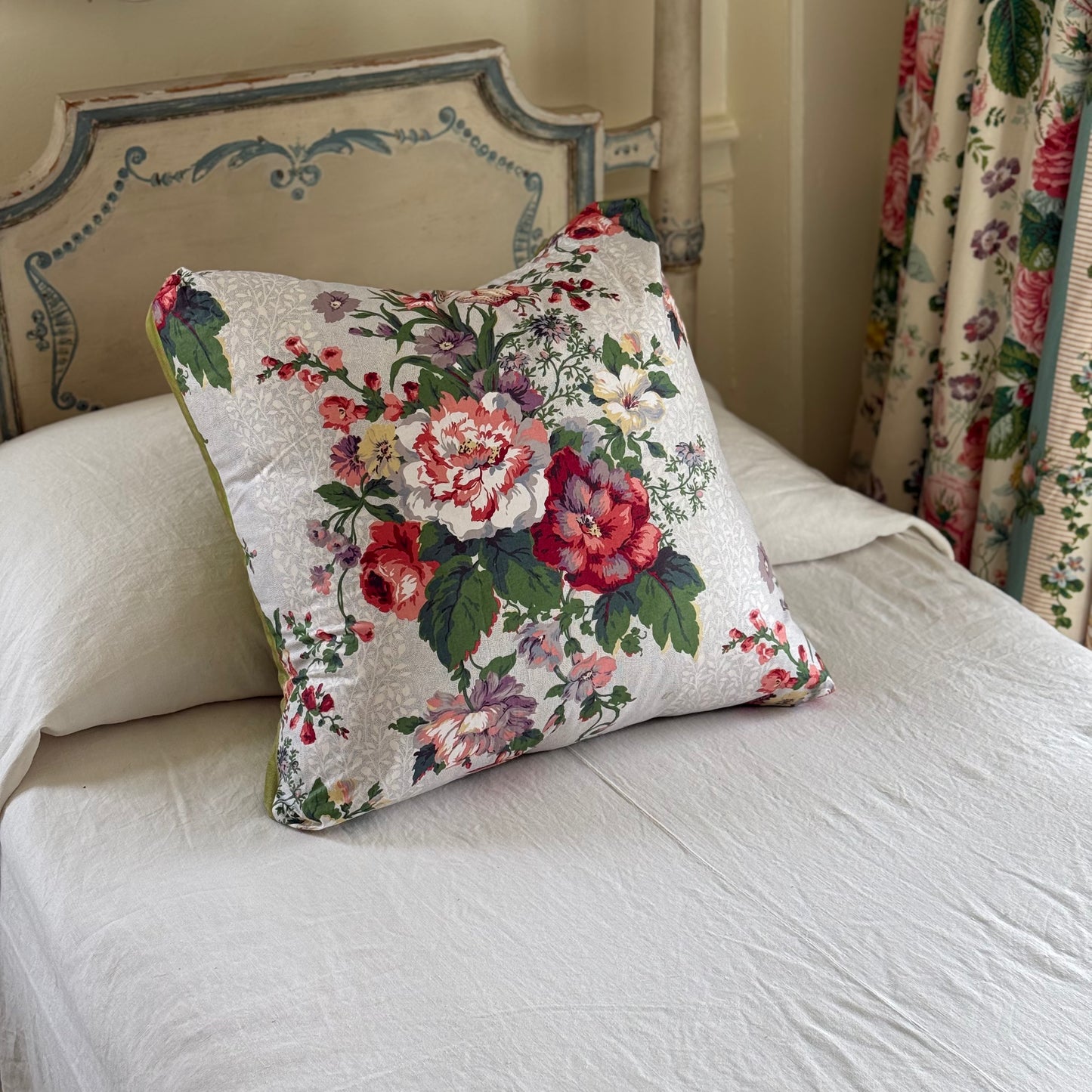 Mario Buatta Chintz and Silk Moire Pillows