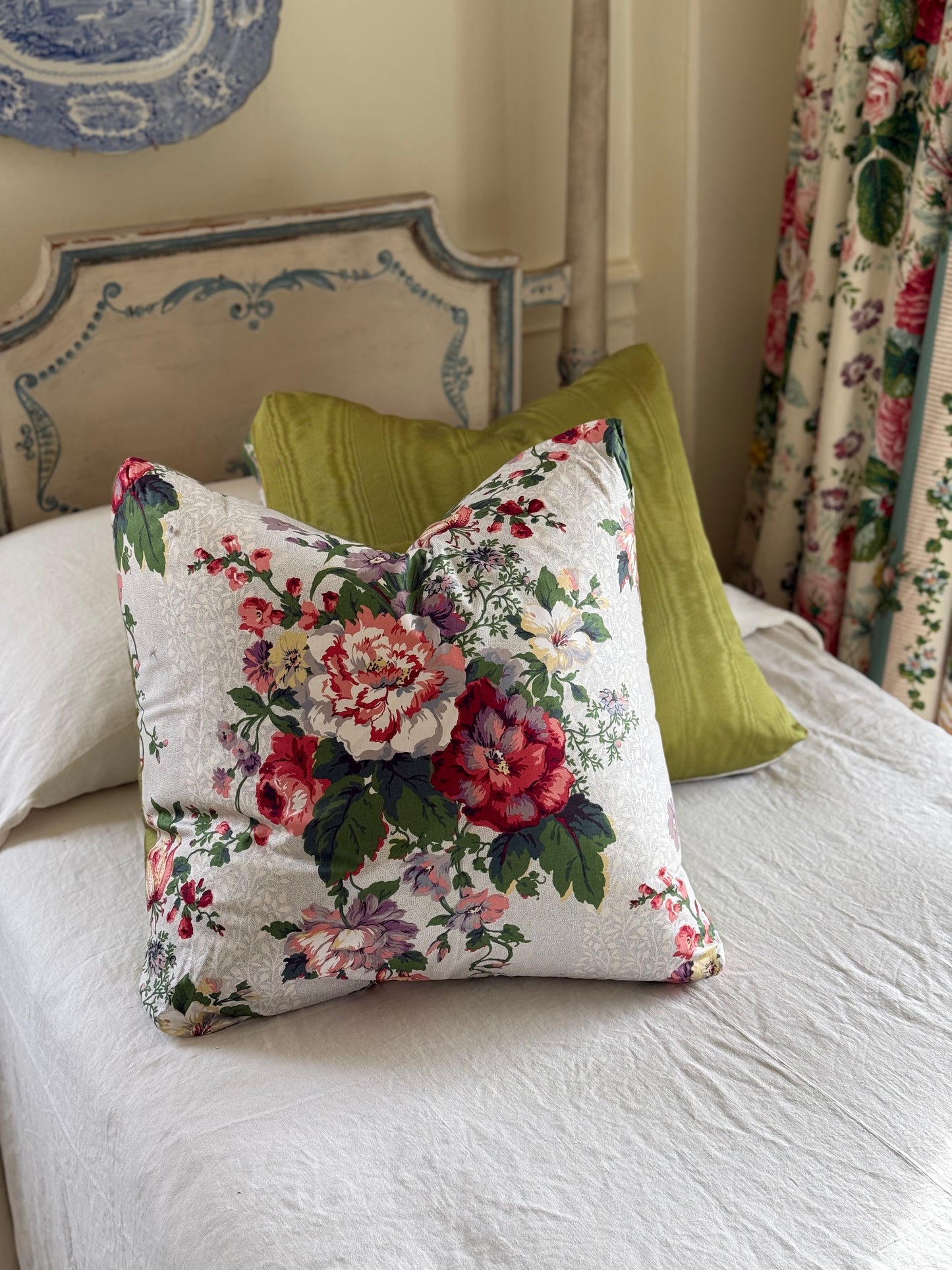 Mario Buatta Chintz and Silk Moire Pillows