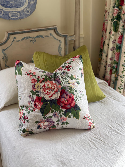 Mario Buatta Chintz and Silk Moire Pillows